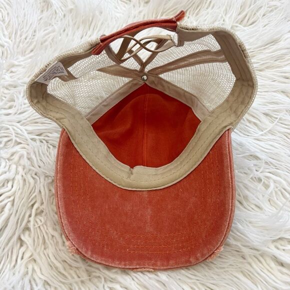 Coral Distressed Cap with Silver Star and Checkered Heart - Picture 3 of 6